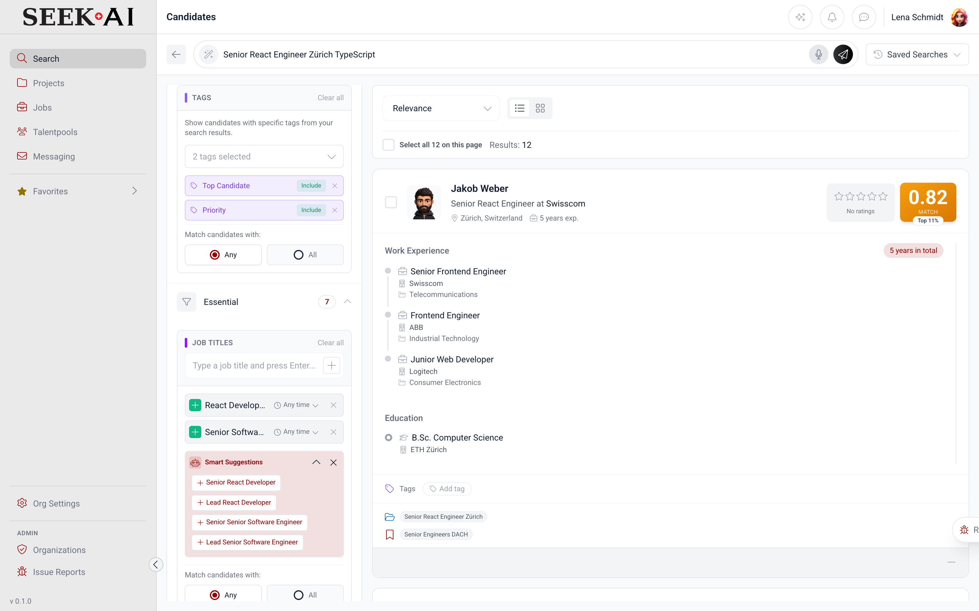 SEEK AI search result with consolidated Super Profiles from multiple networks